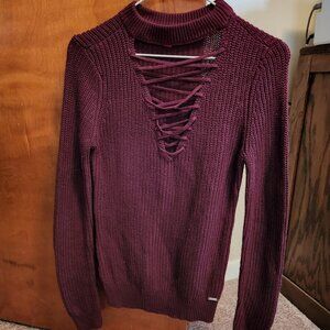GUESS Maroon Lace-front Sweater